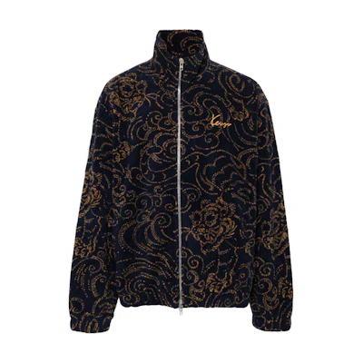 KENZO SS24 High-Neck Zip Jacket with Logo Embroidery in Navy Blue FE65BL2094FB-SEAMILITARYBLUE