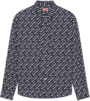 KENZO SS24字母印花长袖衬衫可拆卸领带午夜蓝男款 FE55CH4219P2-77 Order KENZO SS24字母印花长袖衬衫可拆卸领带午夜蓝男款 FE55CH4219P2-77