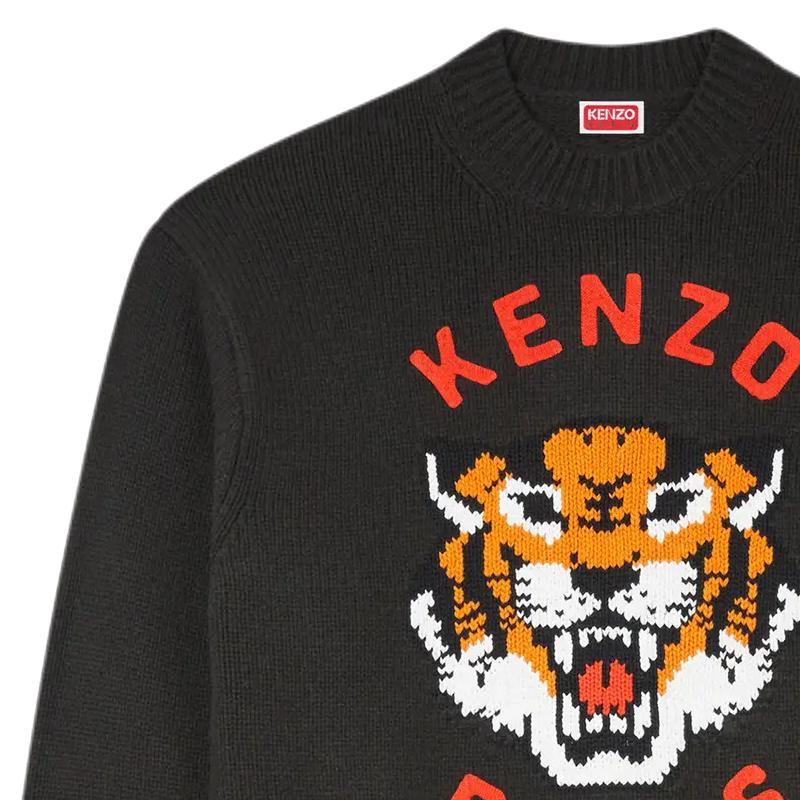 Shop KENZO SS24 Letter Tiger Intarsia Knit Crewneck Sweater Unisex Black. FE68PU4773LH-99J