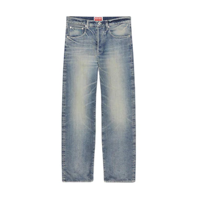 KENZO SS24 Light Blue Straight-Leg Mid-Rise Jeans for Men FE55DP3316I7-DY