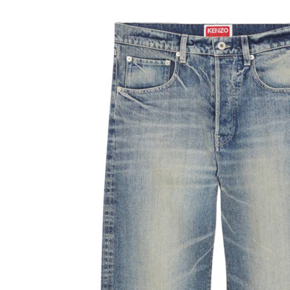 Shop KENZO SS24 Light Blue Straight-Leg Mid-Rise Jeans for Men FE55DP3316I7-DY