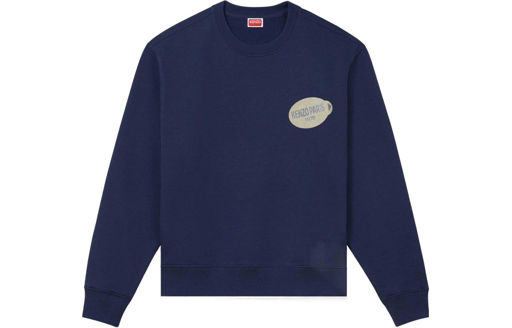 KENZO SS24 Logo Print Casual Crewneck Long Sleeve Sweatshirt Blue Men FE55SW1714MG-77
