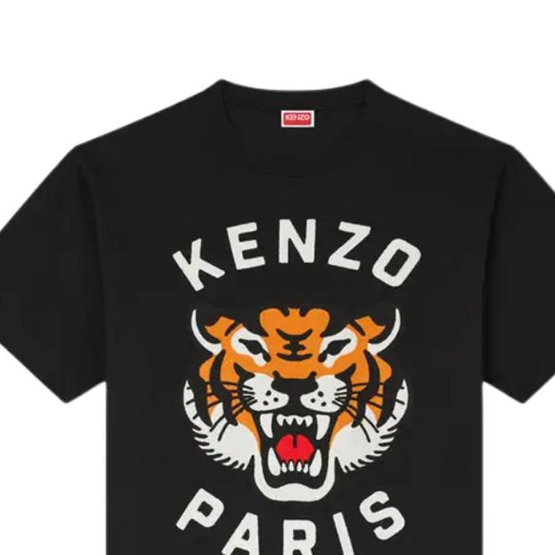 Shop KENZO SS24 Camiseta Negra Unisex Relajada con Logo y Tigre Estampado. FE68TS0084SI-99J