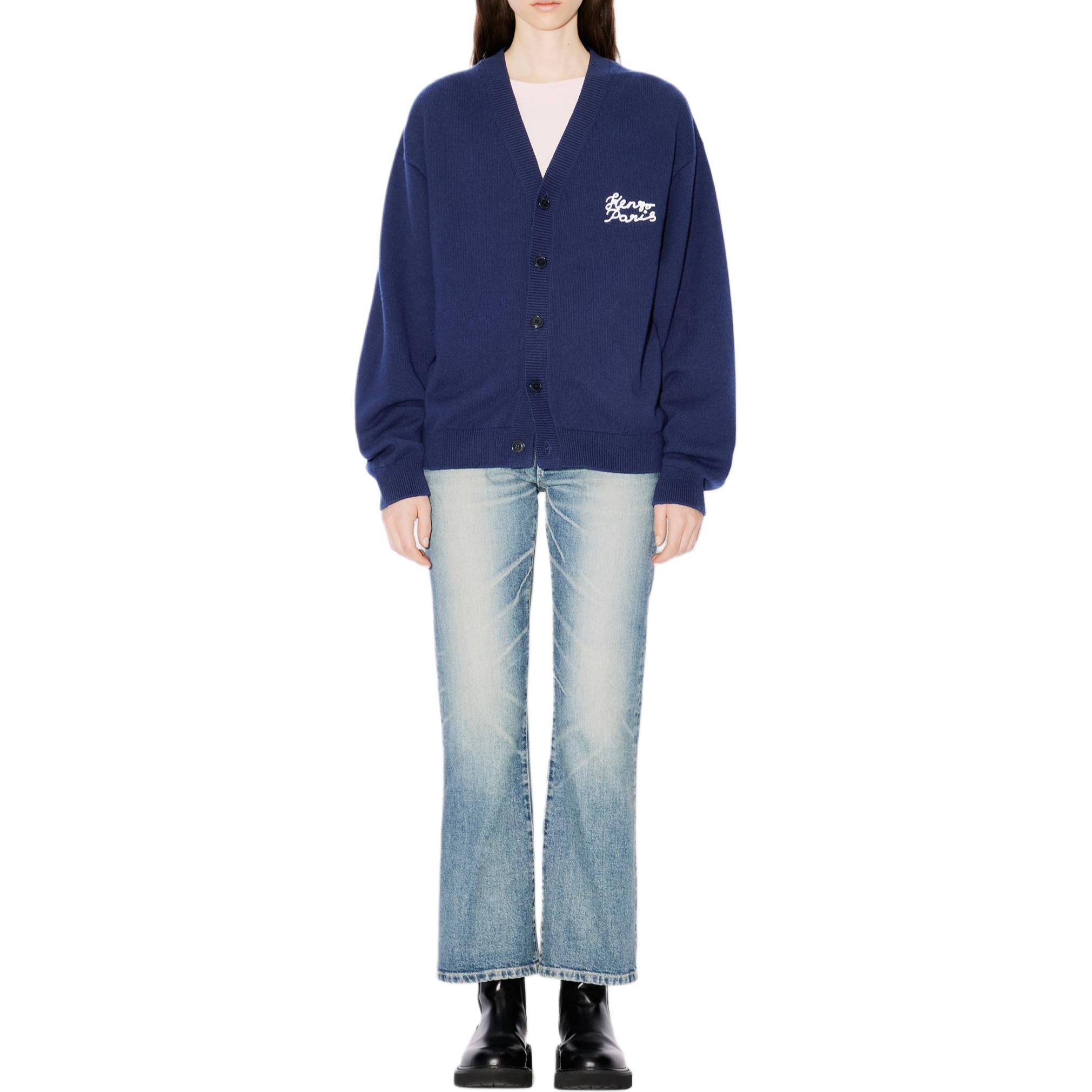 Shop 겐조 SS24 로고 브이넥 버튼 업 니트 가디건 유니섹스 블루 FE68CA4893LP-77