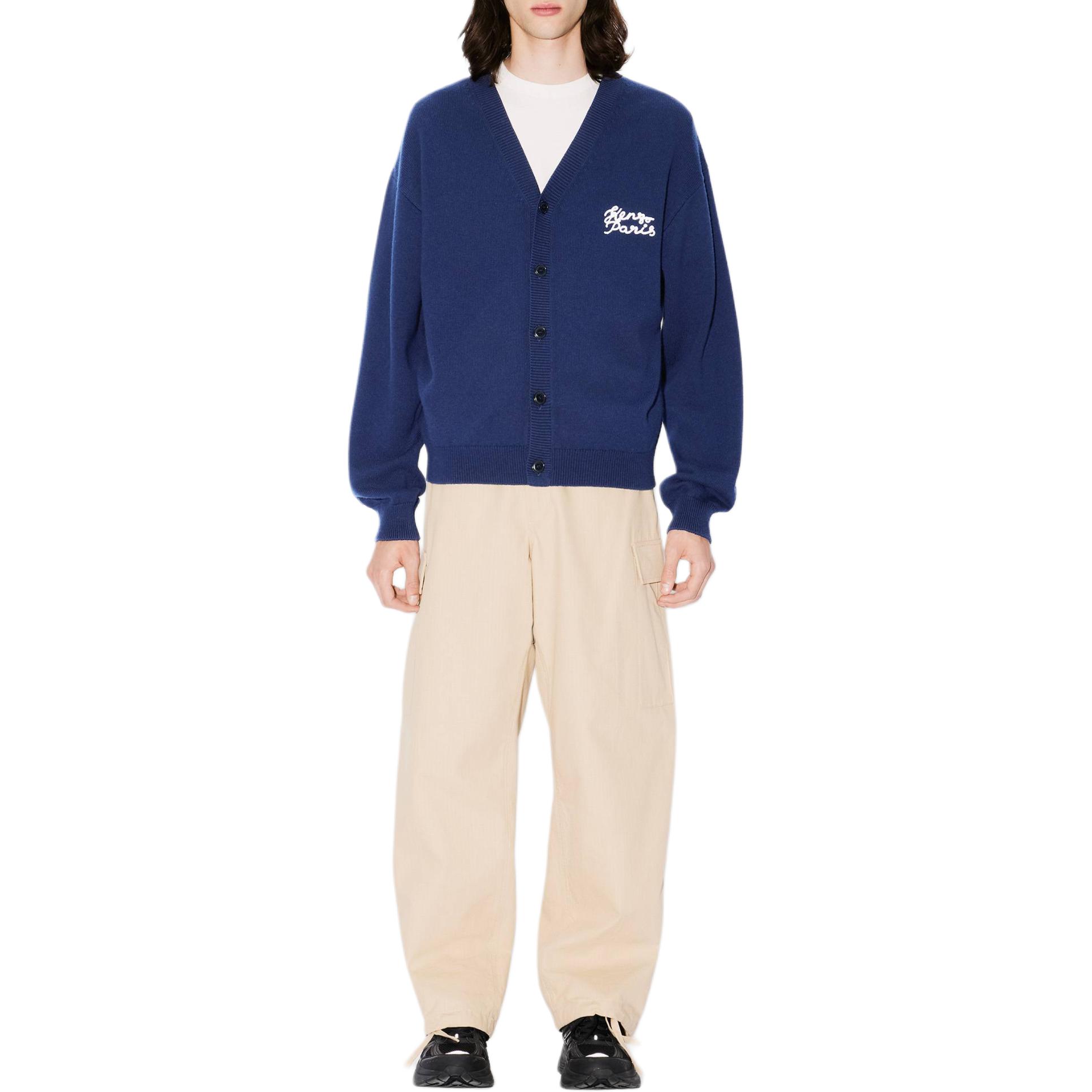 Purchase 겐조 SS24 로고 브이넥 버튼 업 니트 가디건 유니섹스 블루 FE68CA4893LP-77