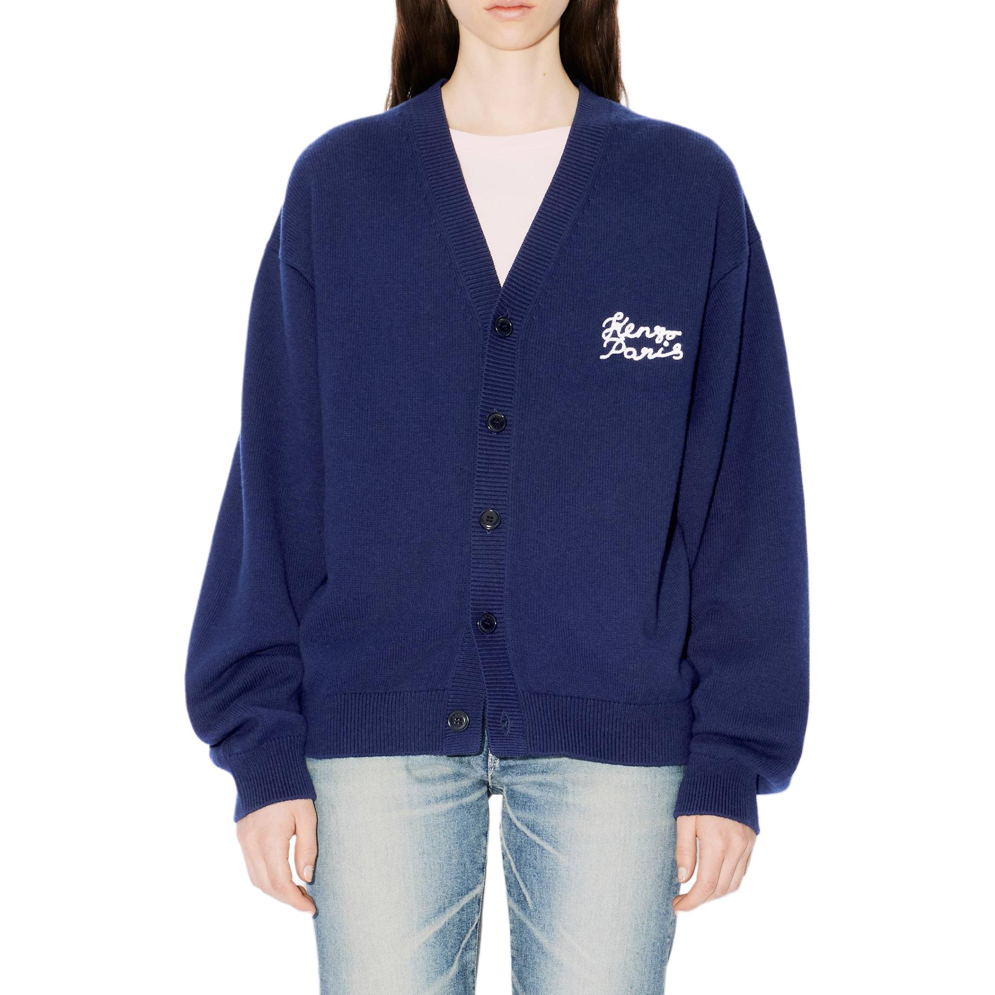 Details for 겐조 SS24 로고 브이넥 버튼 업 니트 가디건 유니섹스 블루 FE68CA4893LP-77