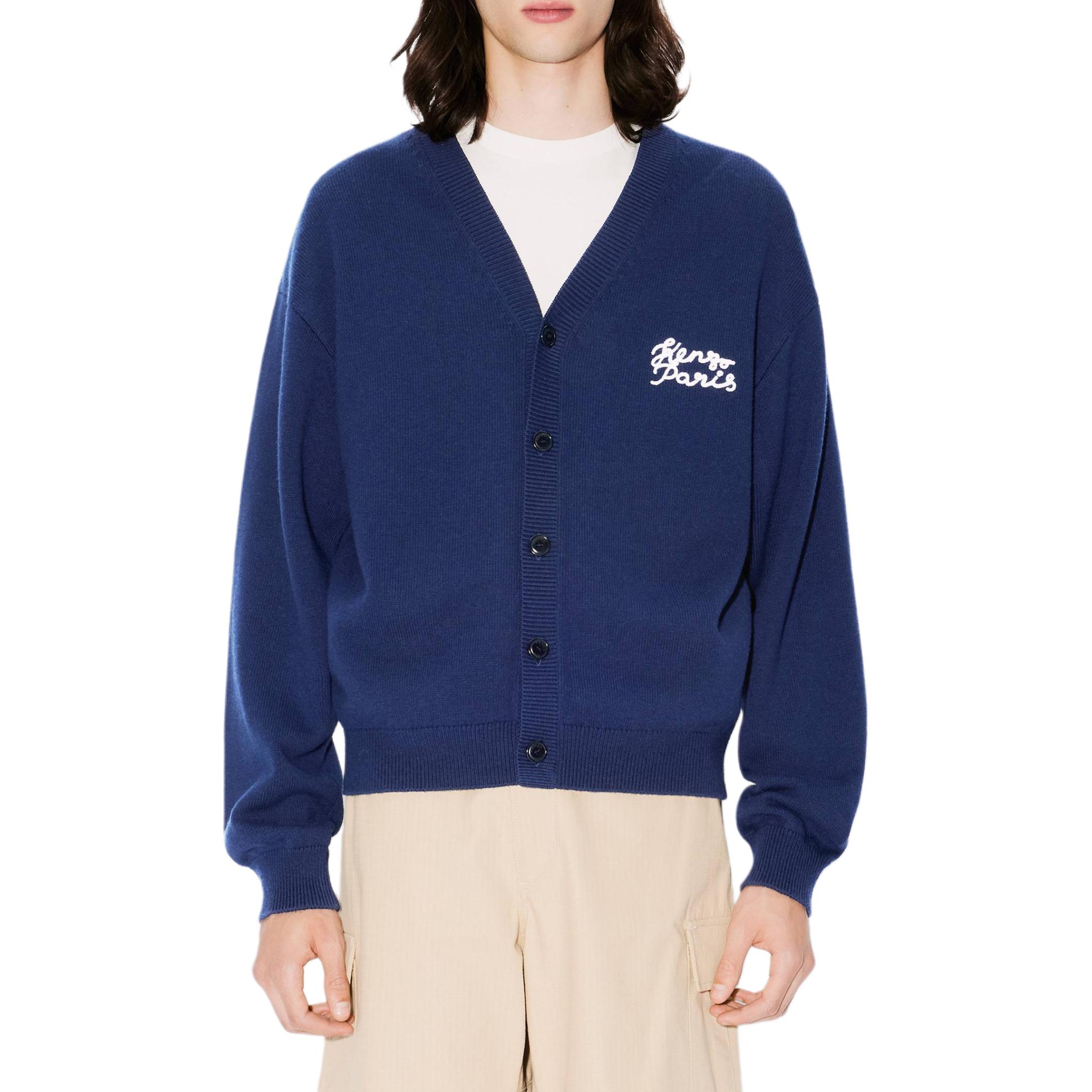 Sizing 겐조 SS24 로고 브이넥 버튼 업 니트 가디건 유니섹스 블루 FE68CA4893LP-77