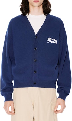 겐조 SS24 로고 브이넥 버튼 업 니트 가디건 유니섹스 블루 FE68CA4893LP-77 Sizing 겐조 SS24 로고 브이넥 버튼 업 니트 가디건 유니섹스 블루 FE68CA4893LP-77