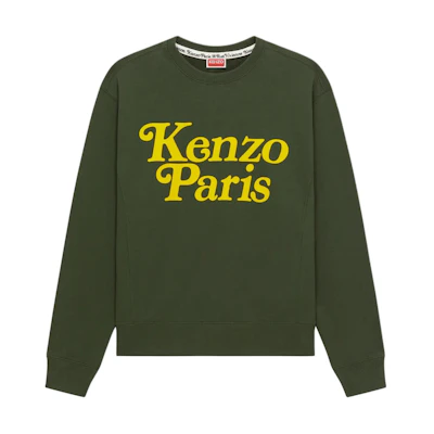KENZO SS24 Loose-Fit Letter Print Pullover Sweatshirt Dark Khaki FE55SW1464MG-51