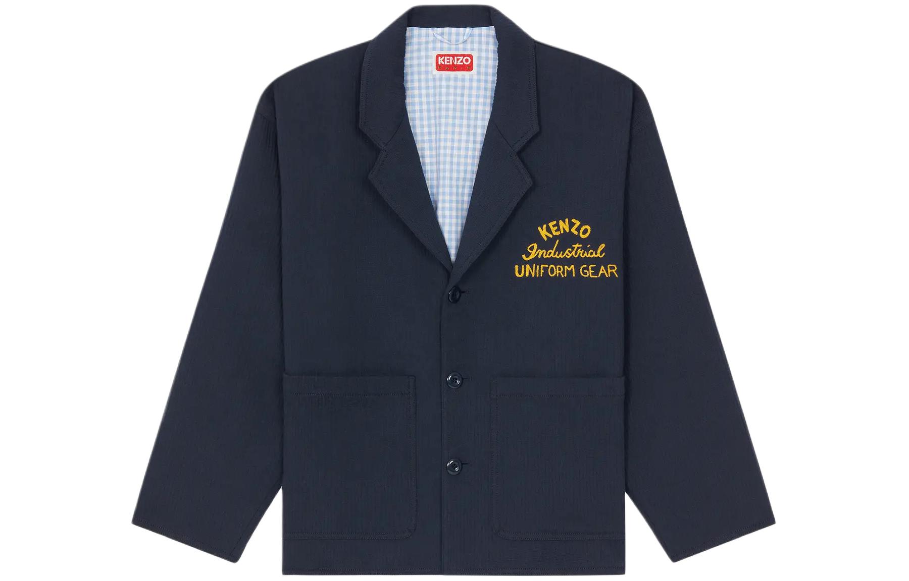 KENZO SS24 Midnight Blue Embroidered Logo Long Sleeve Jacket FE55VE2229OU-77