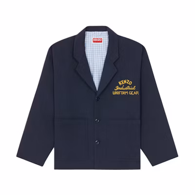 KENZO SS24 Midnight Blue Embroidered Logo Long Sleeve Jacket FE55VE2229OU-77