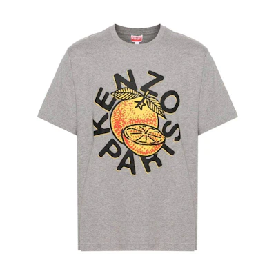 KENZO SS24 Orange Print Logo Loose Fit Grey T-Shirt Mens. FE55TS2794SG-94