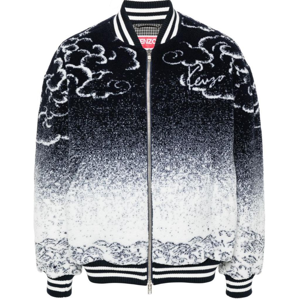 KENZO SS24 Pattern Print Baseball Collar Zip Jacket Navy Blue - FE68BL2004FA-MU