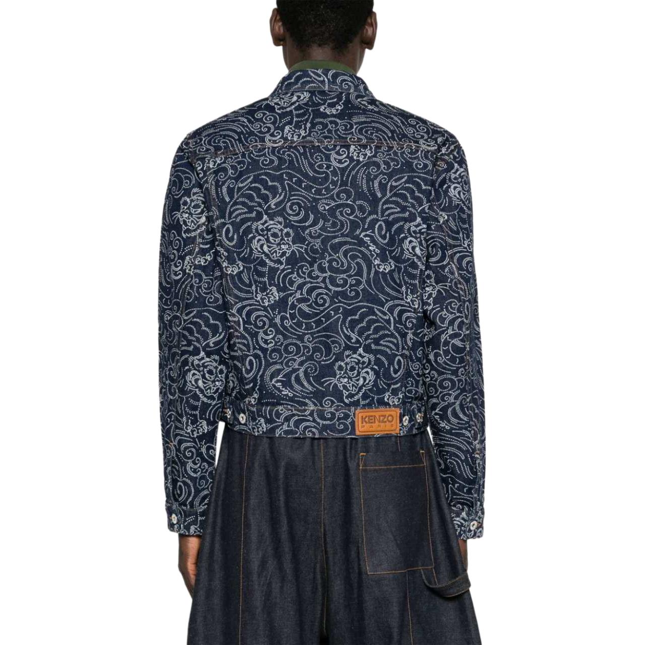 Shop KENZO SS24 圖案標誌長袖牛仔外套 男士靛藍色 FE65DV3076R1-DM