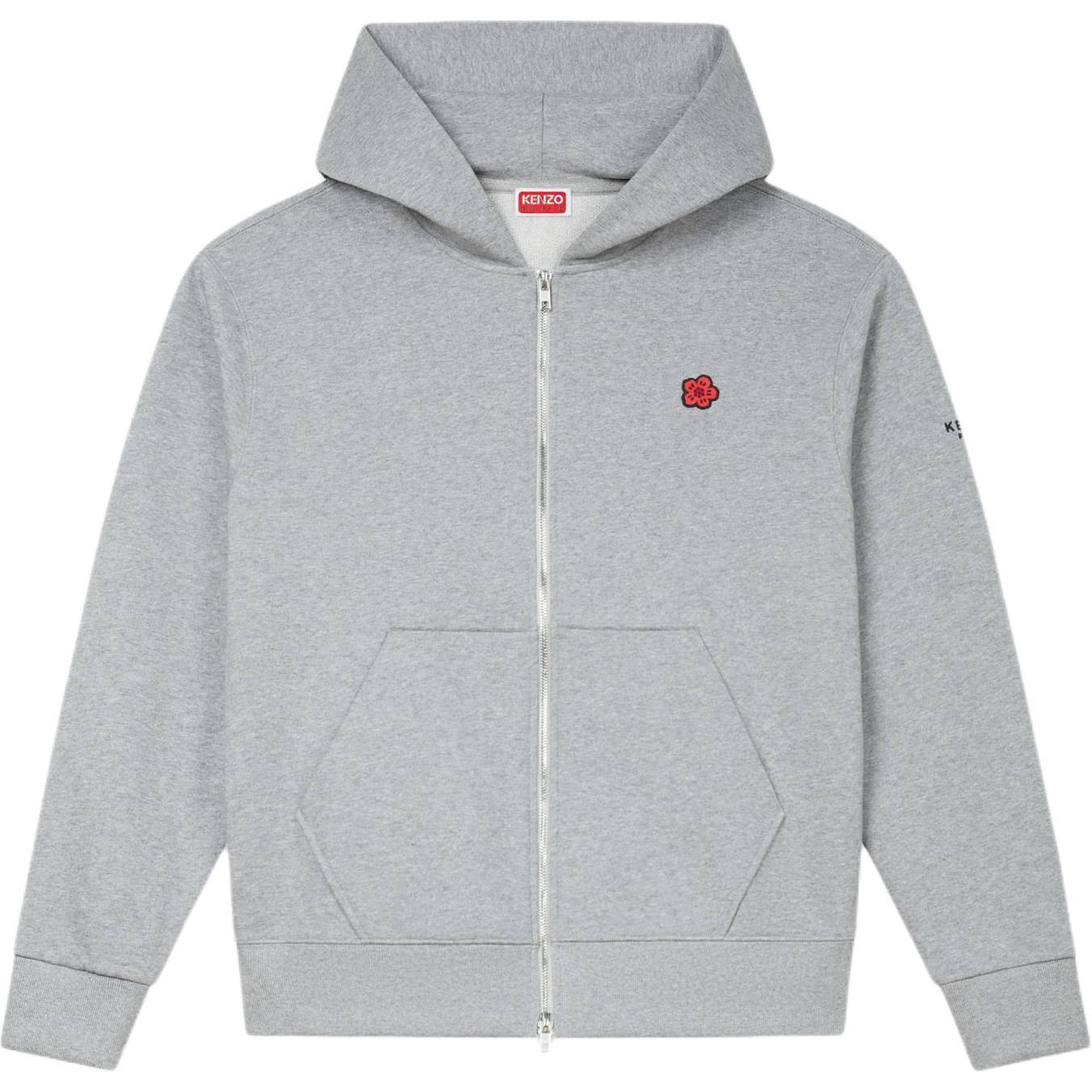 KENZO SS24 Pearl Gray Floral Embroidered Zip-Up Hoodie FE65SW2254MF-94