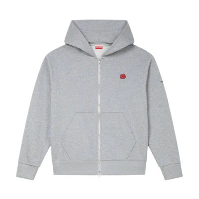 KENZO SS24 Pearl Gray Floral Embroidered Zip-Up Hoodie FE65SW2254MF-94