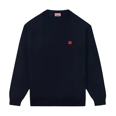 KENZO SS24 Solid Color Logo Embroidered Knit Long Sleeve Crewneck Black Men’s. FE65PU4843LC-99J