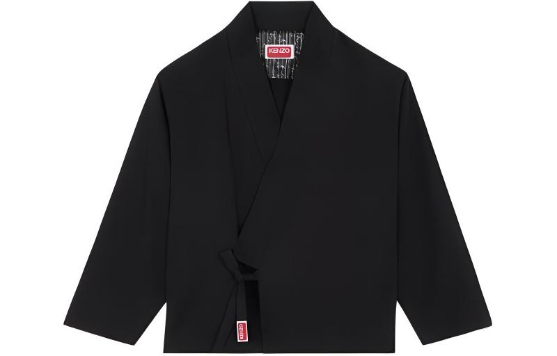 KENZO SS24 Solid V-Neck Tie Long Sleeve Jacket Black FE55VE1409GN-99