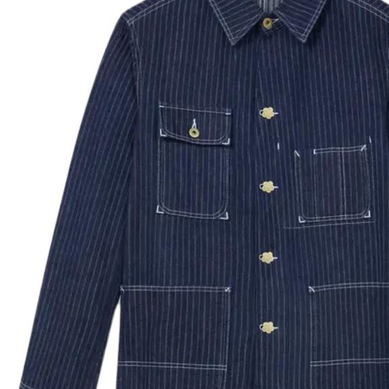 Shop Kenzo SS24 条纹单排扣长袖夹克 - 蓝色 FE65DV1126F1-DM