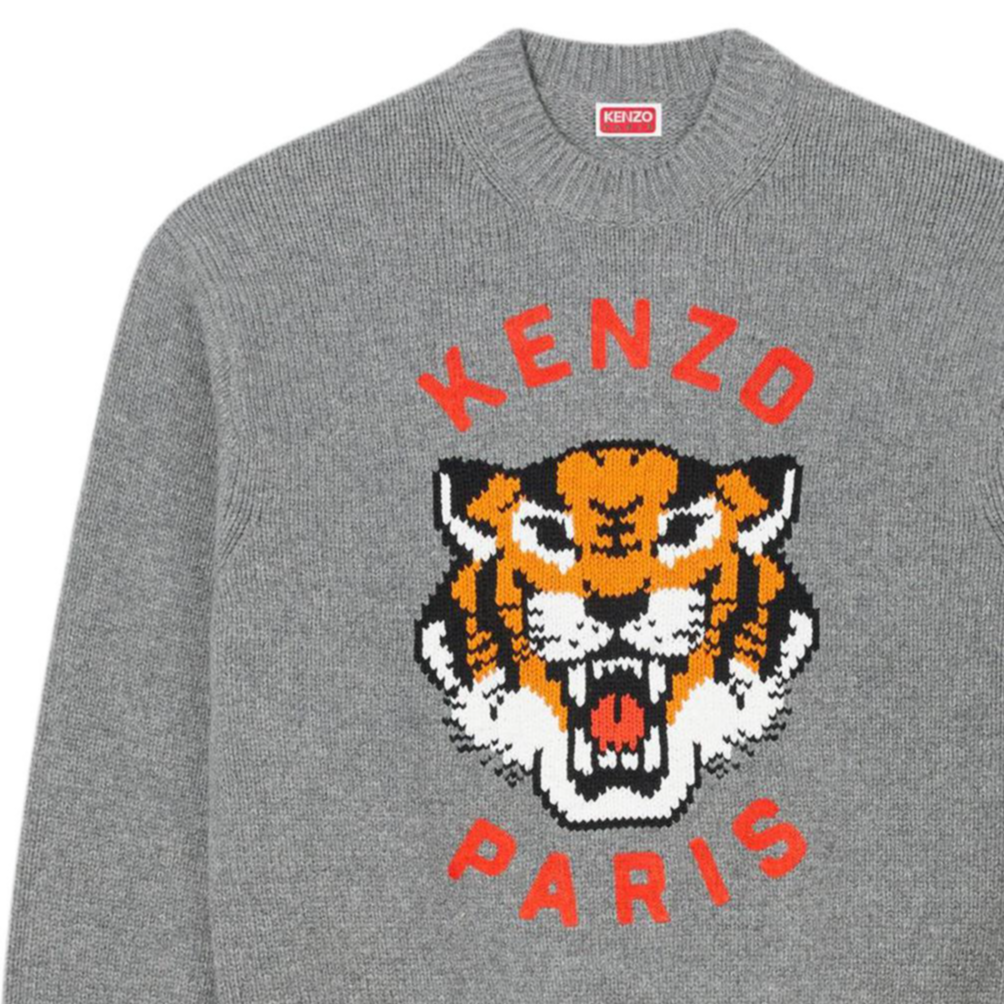 KENZO SS24 Tiger Embroidered Crewneck Knit Sweater Unisex - Light Grey FE68PU4773LH-97 圖 4
