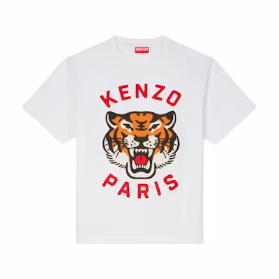 KENZO SS24 Tiger Embroidery Loose Fit Crewneck T-Shirt Grey White FE68TS0084SI-02