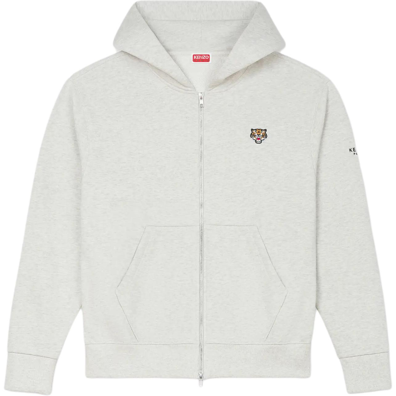 KENZO SS24 Tiger Logo Embroidered Zip-Up Hoodie Men’s Light Grey FE55SW1964MF-93