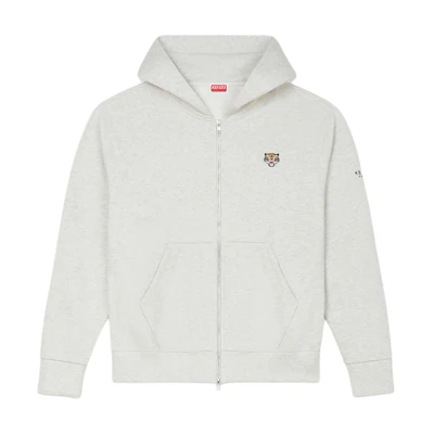KENZO SS24 Tiger Logo Embroidered Zip-Up Hoodie Men’s Light Grey FE55SW1964MF-93