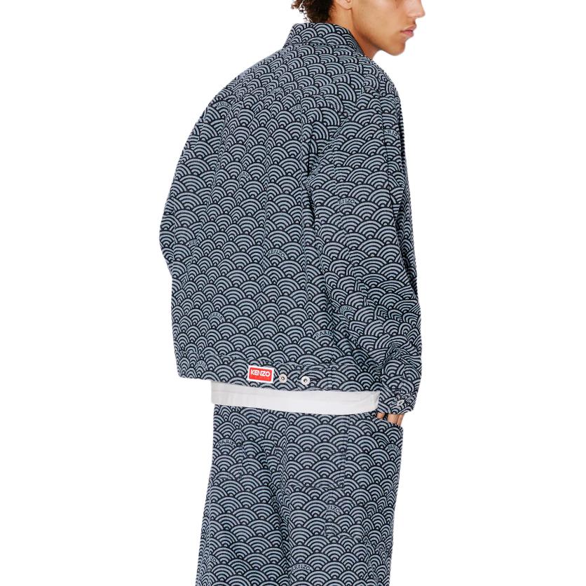 Details for Chaqueta Vaquera Azul Lavado Kenzo SS24 Estampado Wave Cuello Cuadrado Hombre. FE55DB1006K1-DM
