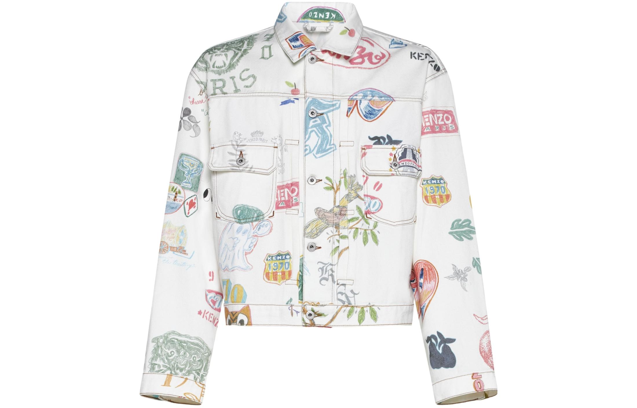 Kenzo SS24 White Single-Breasted Jacket with Patterned Letter Print FE55DV303913-MU