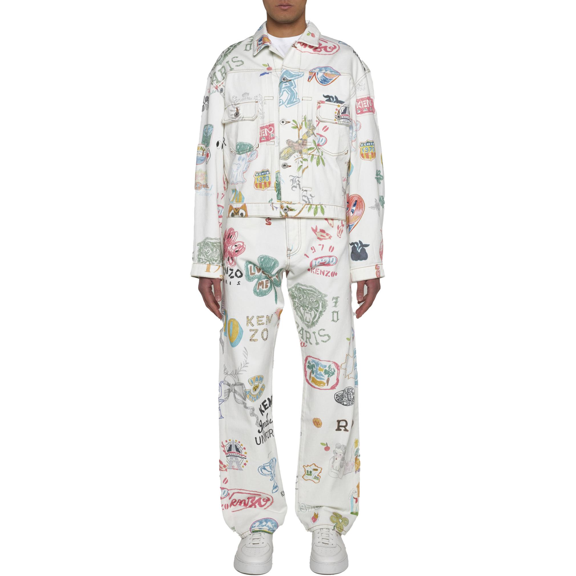 Lookbook Kenzo SS24 白色单排扣字母图案西装外套 FE55DV303913-MU