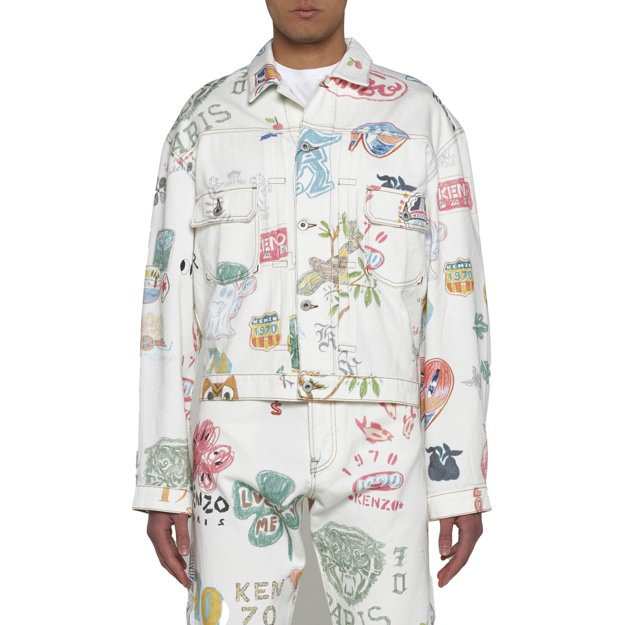 Shop Kenzo SS24 白色单排扣字母图案西装外套 FE55DV303913-MU