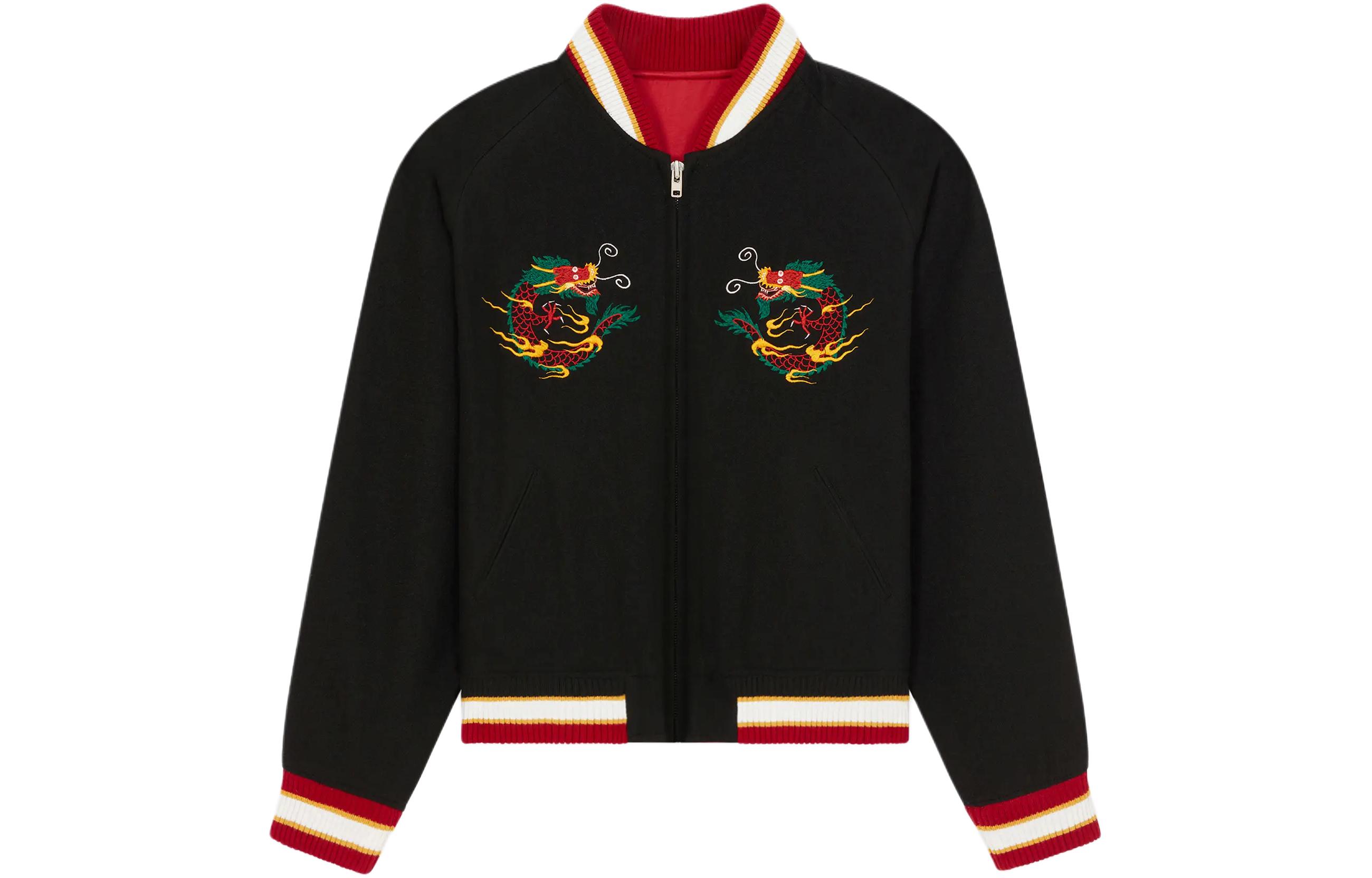 KENZO SS24 Year of the Dragon Embroidered Reversible Bomber Jacket Unisex Black FE58BL135YDM-99
