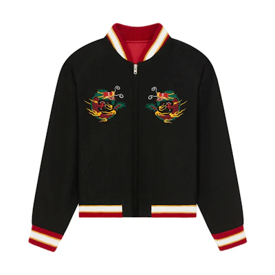 KENZO SS24 Year of the Dragon Embroidered Reversible Bomber Jacket Unisex Black FE58BL135YDM-99