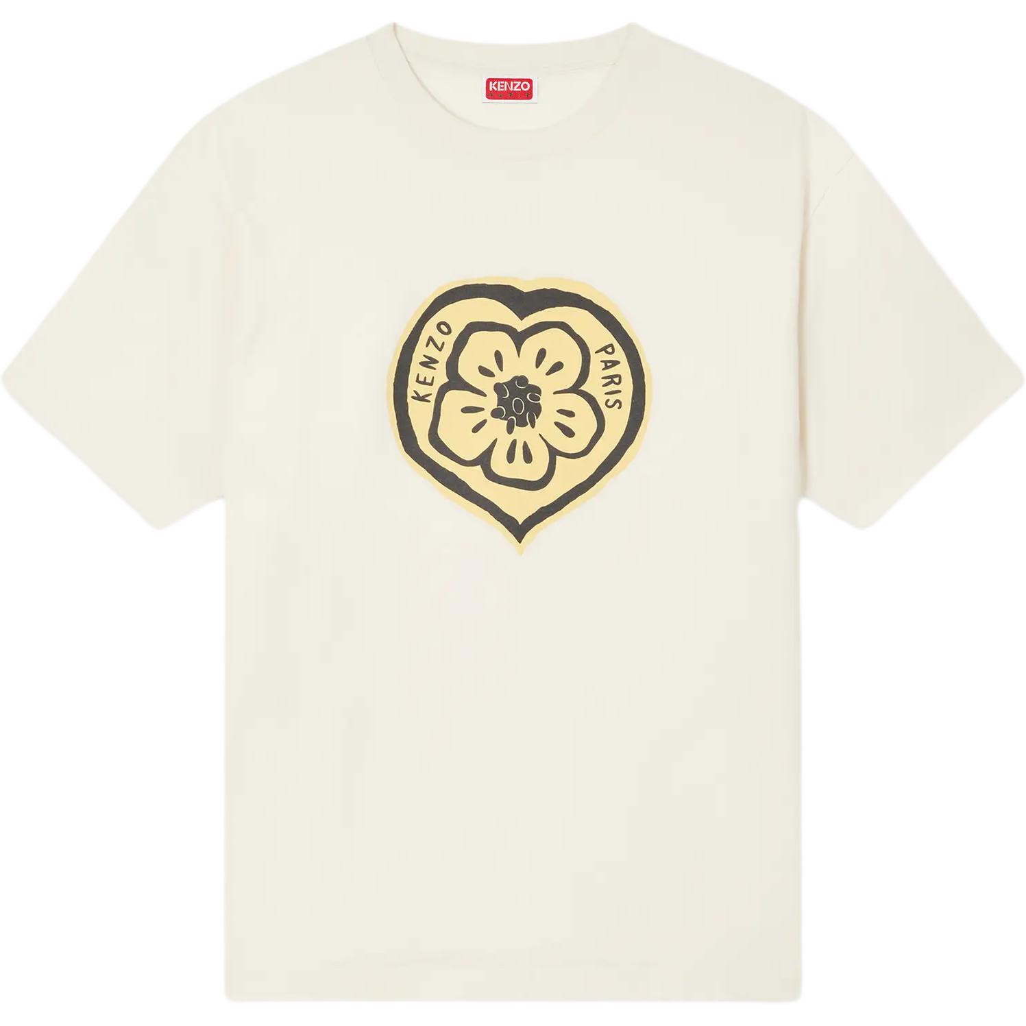 KENZO SS26 Boke Heart  Floral Letter Print Cotton Crewneck T-Shirt FG55TS2074SO-03