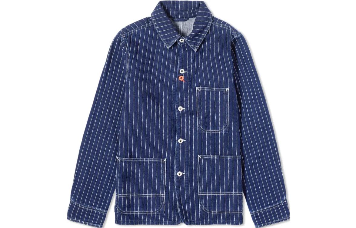 KENZO Striped Square Neck Button-Up Loose Jacket Men’s Blue FD65DV1056F2-DS
