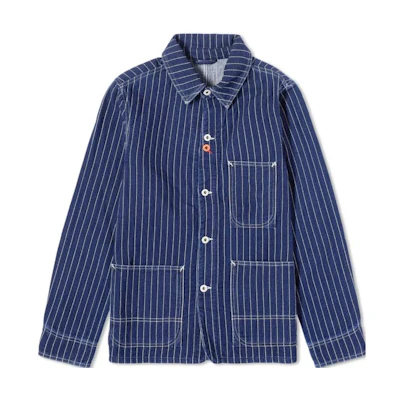 KENZO Striped Square Neck Button-Up Loose Jacket Men’s Blue FD65DV1056F2-DS