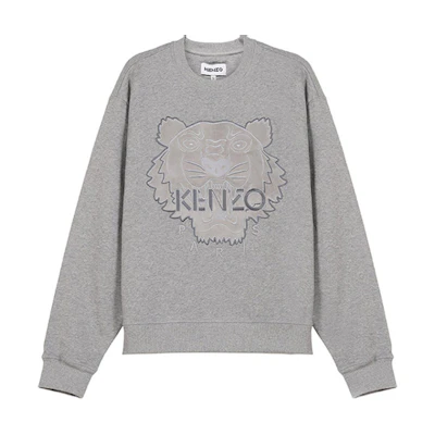 KENZO Tiger Embroidered Cotton Crewneck Sweatshirt Pearl Gray FA65SW1104XJ-94