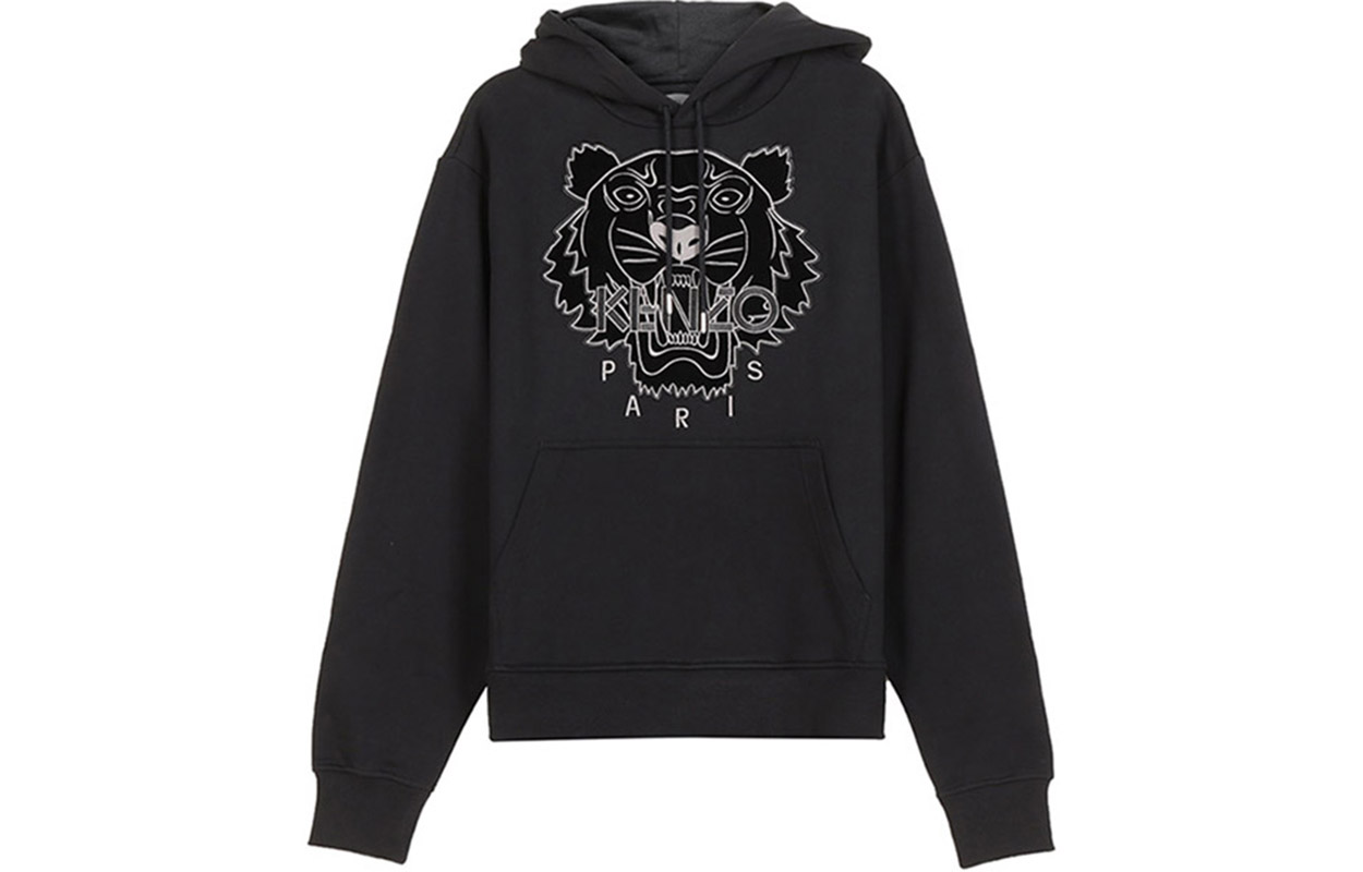 KENZO Tiger Embroidered Cotton Hoodie Black Sweatshirt FA65SW3104XJ-99