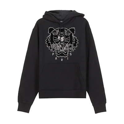 KENZO Tiger Embroidered Cotton Hoodie Black Sweatshirt FA65SW3104XJ-99