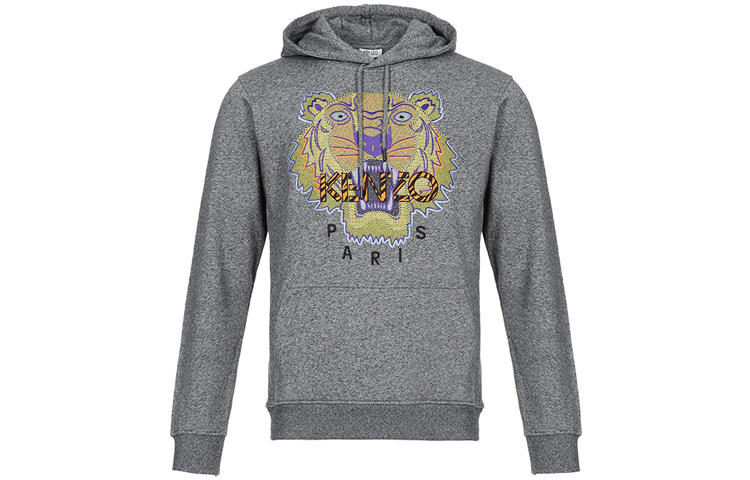 KENZO Tiger Embroidered Cotton Hoodie Coal Gray F96-5SW418-4XK-98