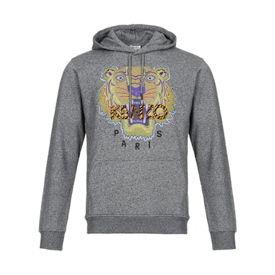 KENZO Tiger Embroidered Cotton Hoodie Coal Gray F96-5SW418-4XK-98