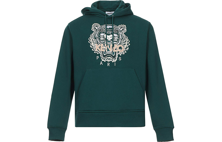 KENZO Tiger Embroidered Cotton Hoodie for Men in Teal Blue FA65SW3104XA-73