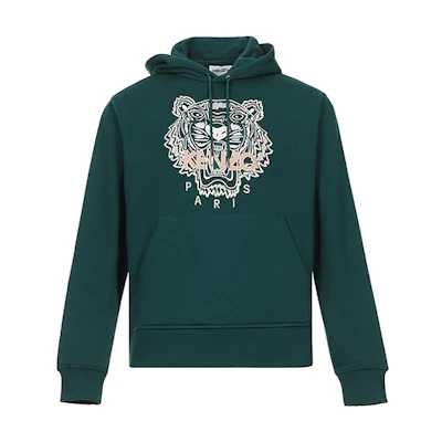 KENZO Tiger Embroidered Cotton Hoodie for Men in Teal Blue FA65SW3104XA-73