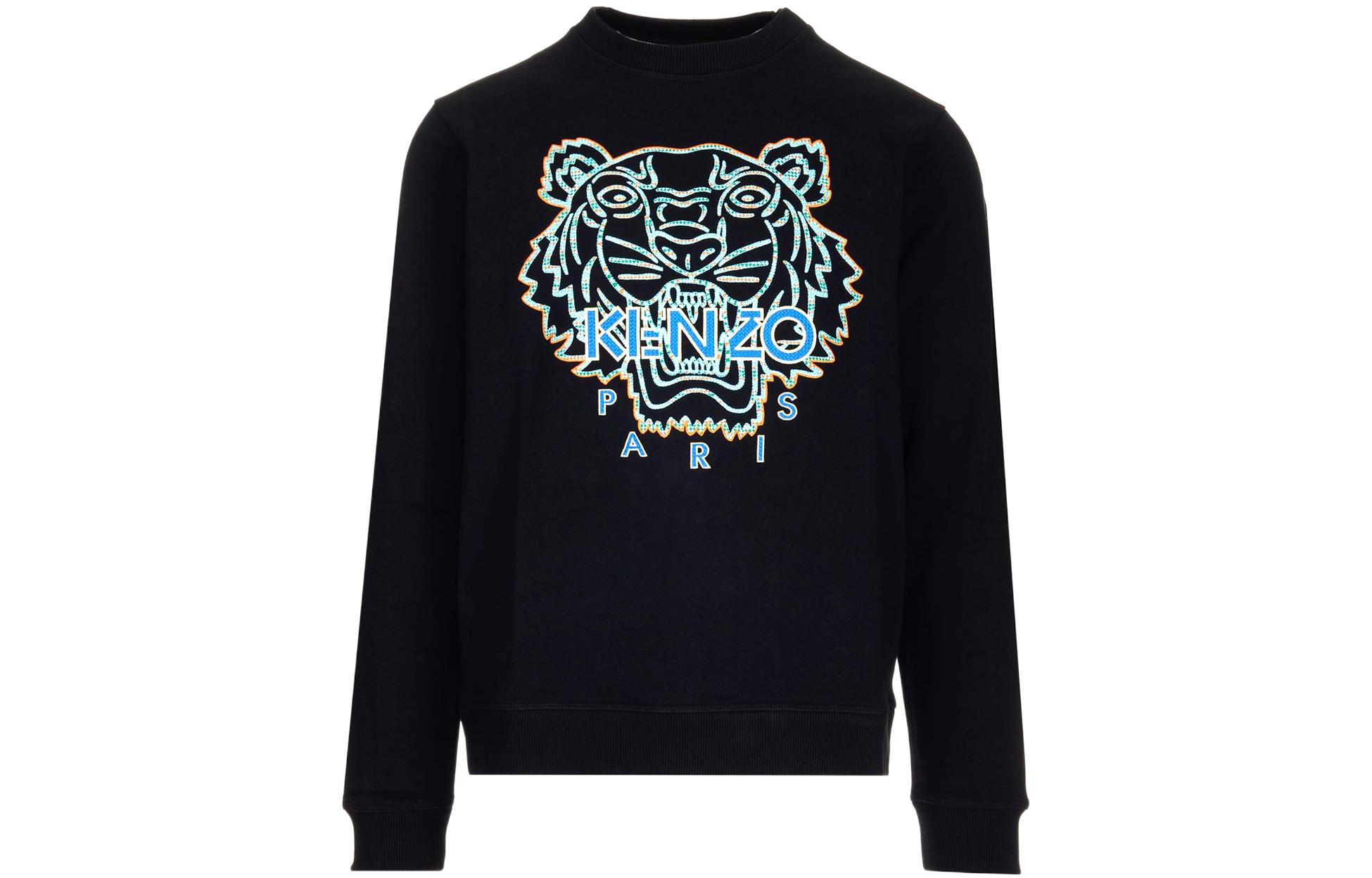 KENZO Tiger Embroidered Crewneck Pullover Sweatshirt Men’s Black. FC55SW120CME-99