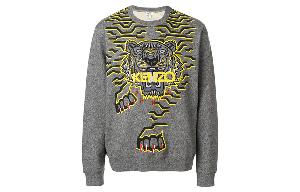 KENZO Tiger Embroidered Crewneck Sweatshirt Grey Long Sleeve 5SW0764XE-98