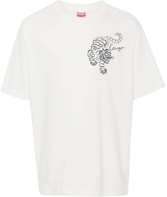 KENZO Tiger Embroidered Oversized Crew Neck T-Shirt White - FE65TS2964SI-02 Buy KENZO Tiger Embroidered Oversized Crew Neck T-Shirt White - FE65TS2964SI-02