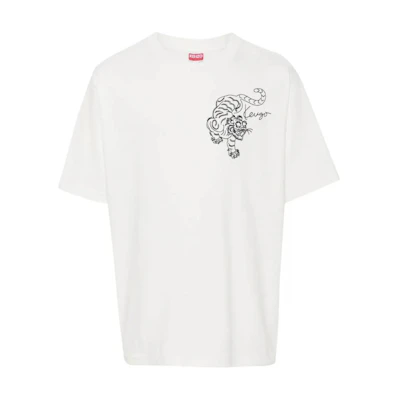 KENZO Tiger Embroidered Oversized Crew Neck T-Shirt White - FE65TS2964SI-02