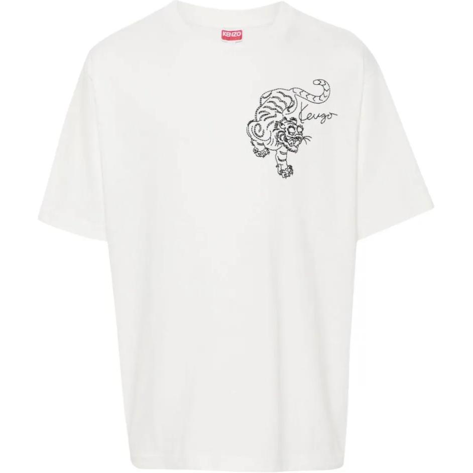 Order KENZO Tiger Embroidered Oversized Crew Neck T-Shirt White - FE65TS2964SI-02