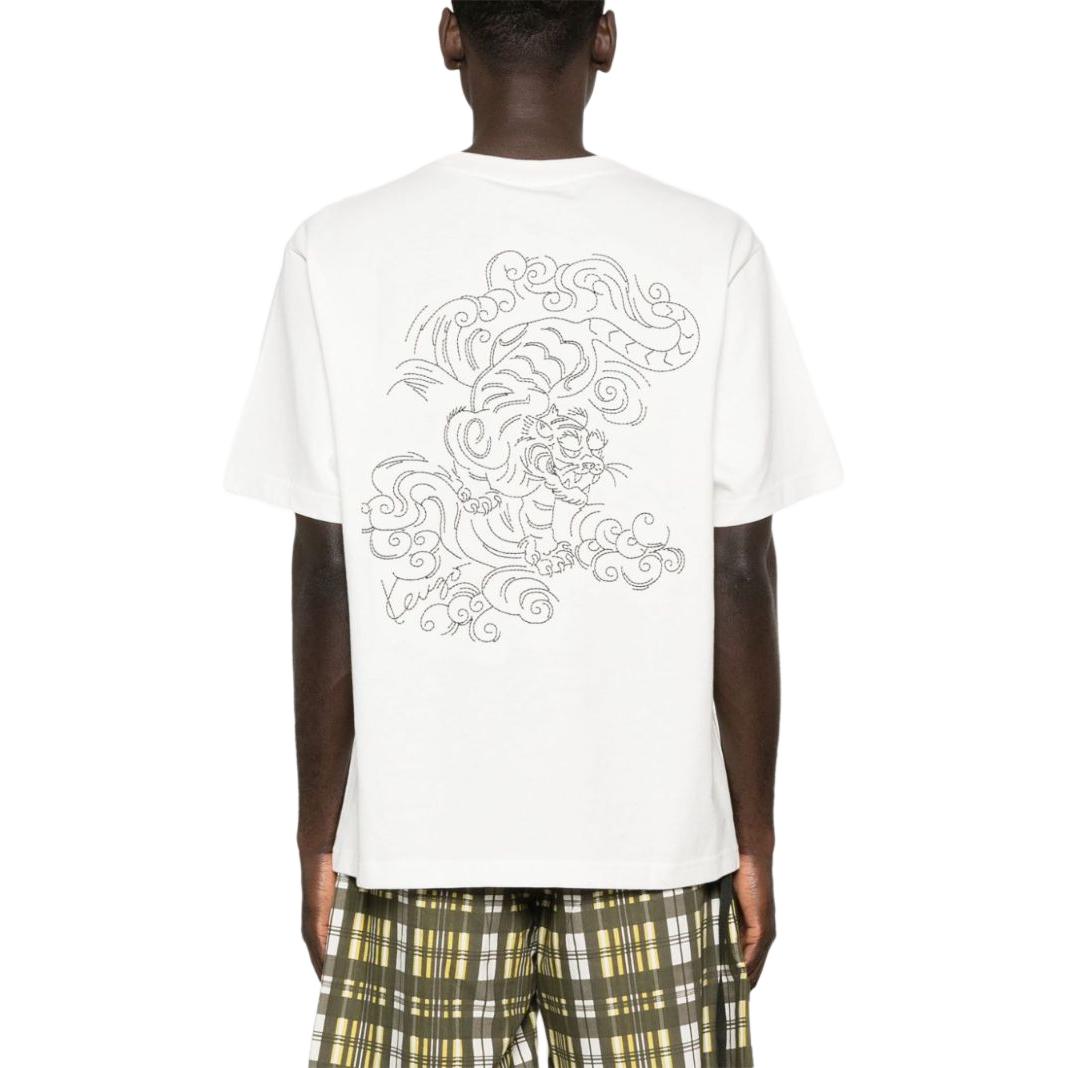 Shop KENZO Tiger Embroidered Oversized Crew Neck T-Shirt White - FE65TS2964SI-02