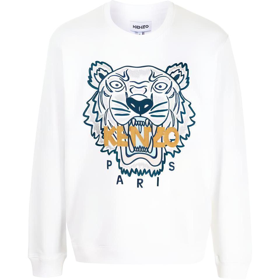 KENZO Tiger Embroidered Pullover Sweatshirt White Long Sleeve FB65SW234XA0-WHITE